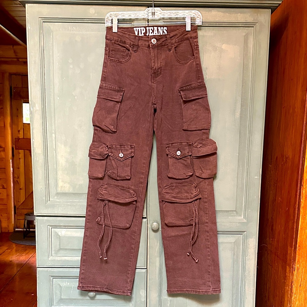 VIP Dark Brown Wide Leg Cargo Pants